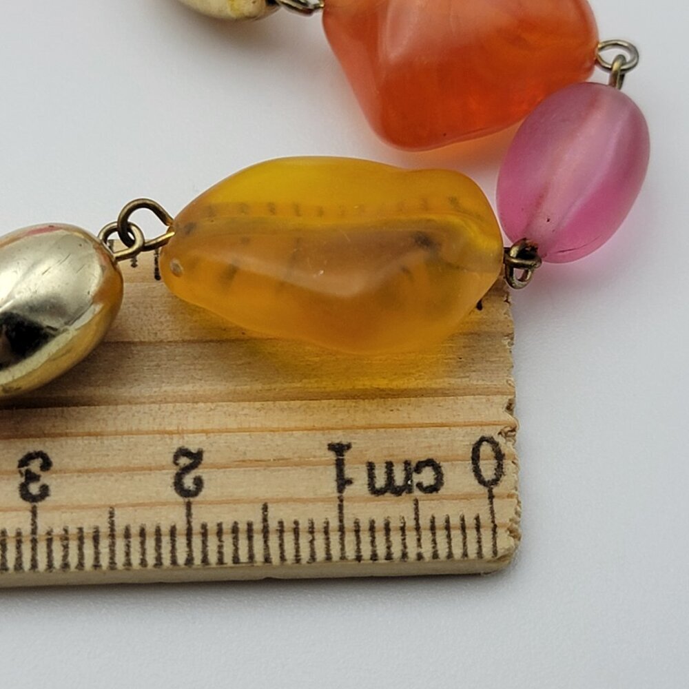 Vintage Lucite Coloful Beaded Necklace Fruit Salad Gold Tone 31 Inch - Picture 8 of 9